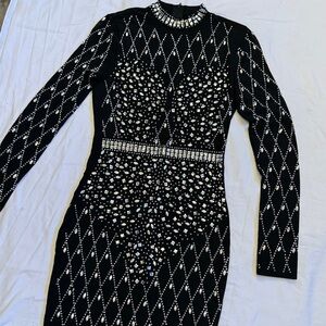 Banjul Black and rhinestone mesh Long Sleeve Dress